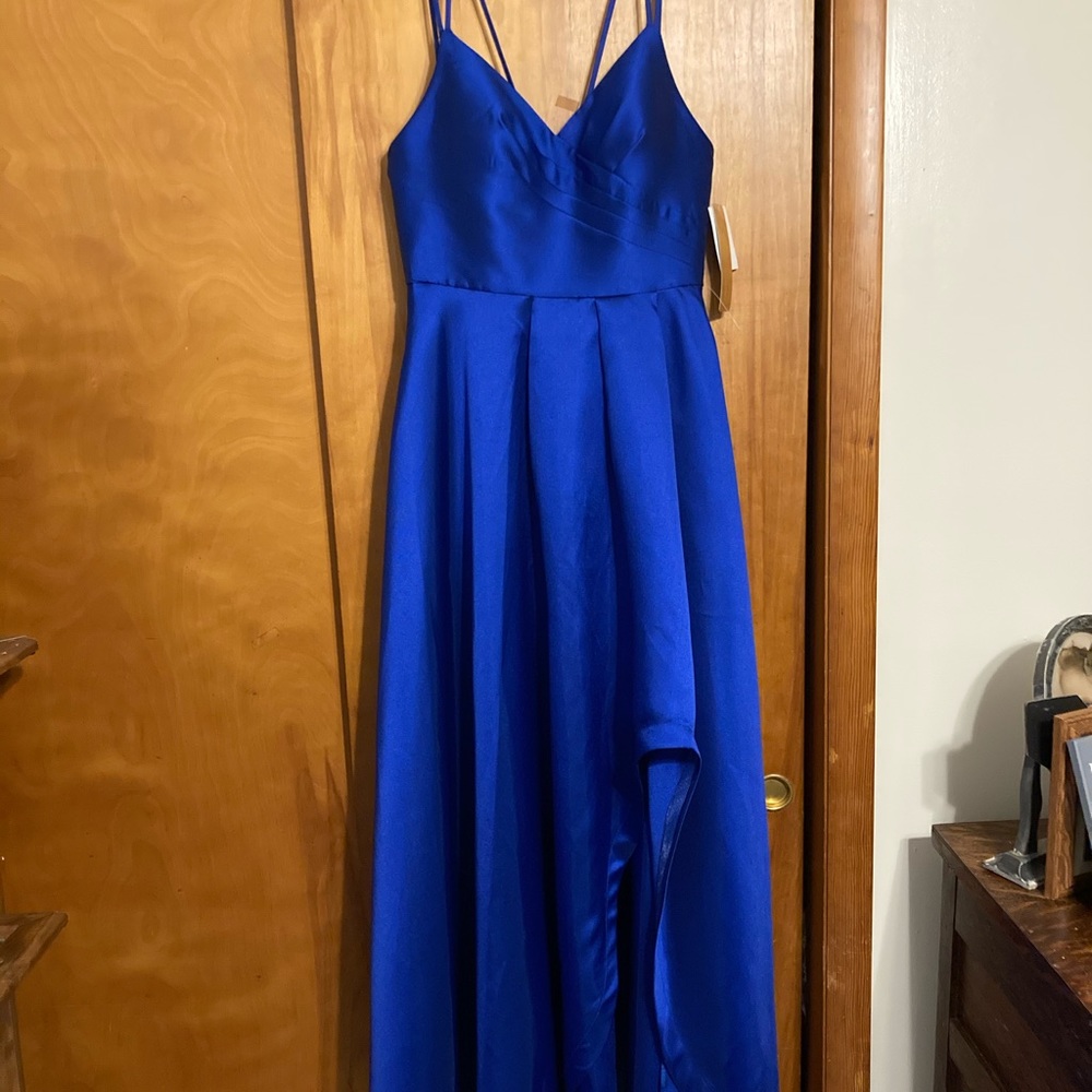 My Michelle Royal Blue Satin dress with slit